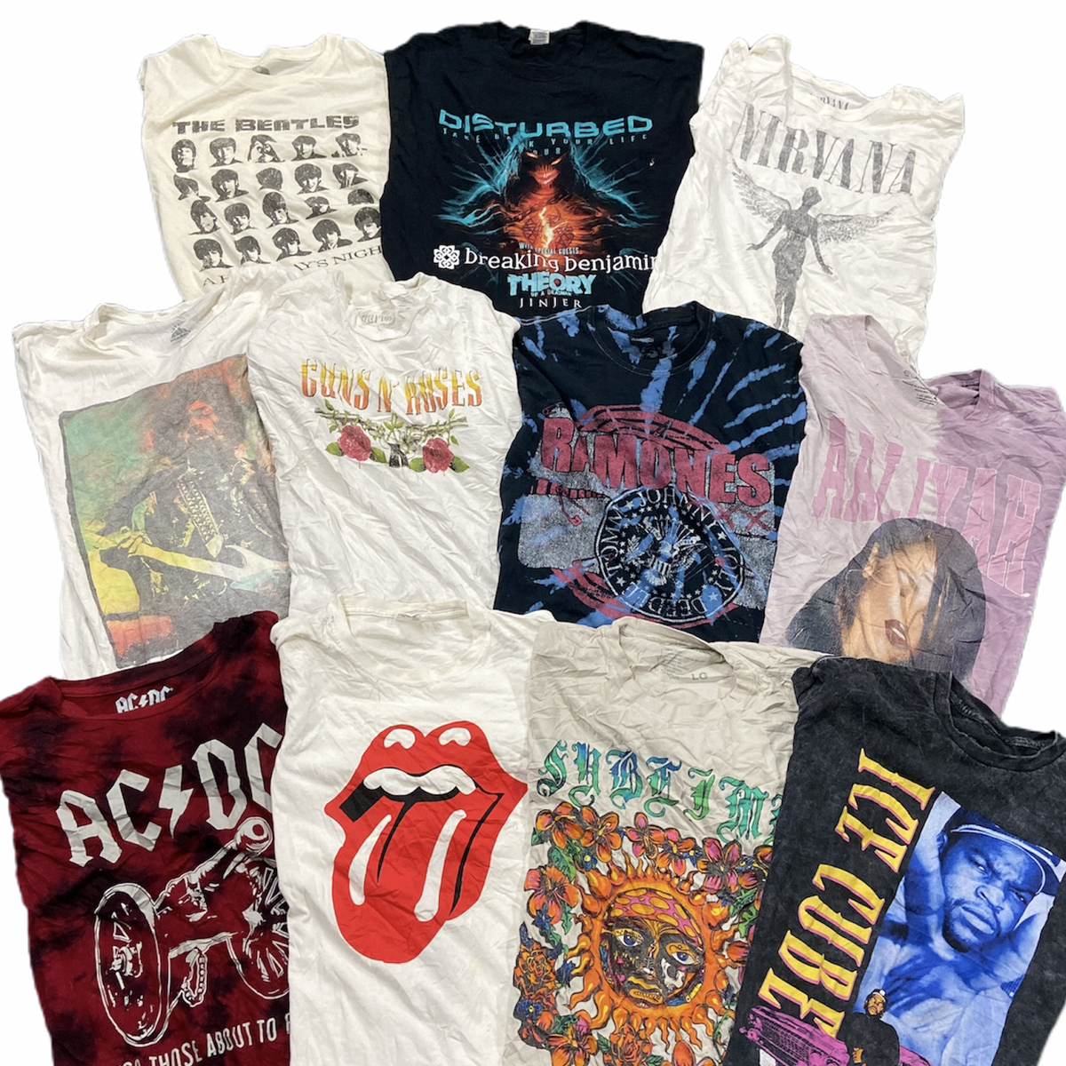 まとめ売り 10枚セット ミュージックTシャツ 古着卸　※ダメージ、シミ汚れがある商品となります。